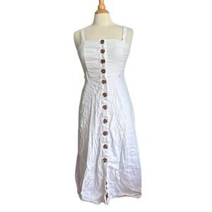 White Classic Button Front Picnic MIDI Dress Tank Modest Square Neck ST19